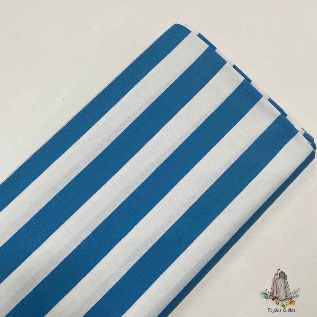 Popelín Rayas Azul Empolvado
