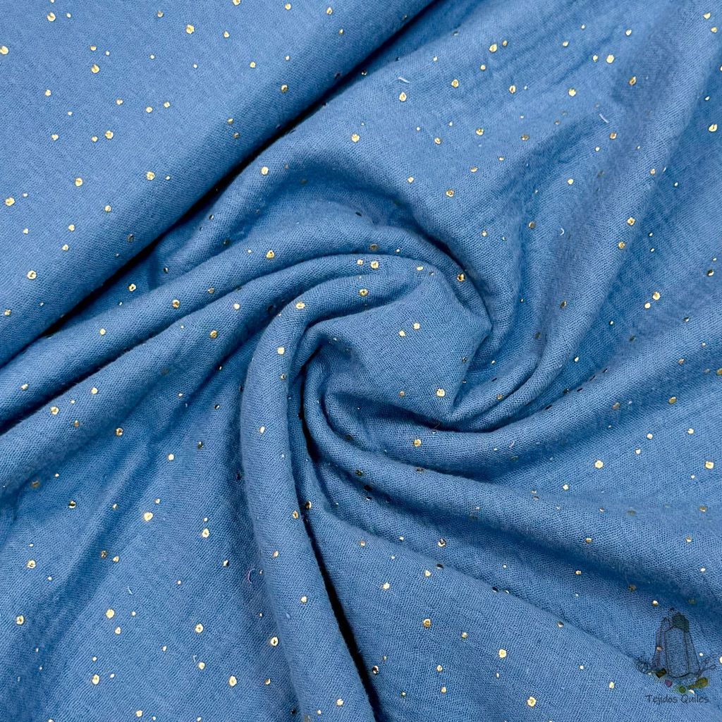 Muselina Topo Dorado Azul