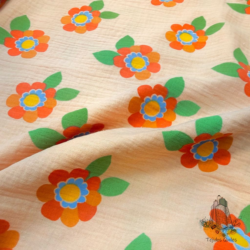 Muselina Flor Margarita Melocotón - Imagen 3