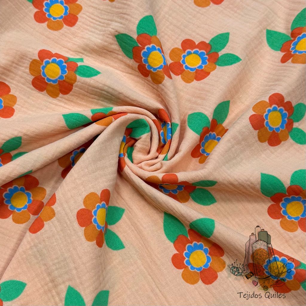 Muselina Flor Margarita Melocotón - Imagen 2